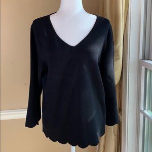 Talbots Petite Scalloped Hem V Neck Sweater